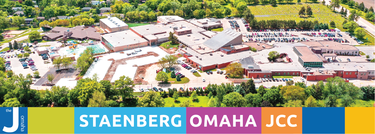 aerial view of the outdoor Goldstein Aquatic Center at the Omaha JCC
